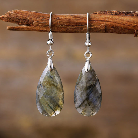 Aretes de Piedra Natural Diseñador Gota de Agua Lujo Minimalista - Image 2