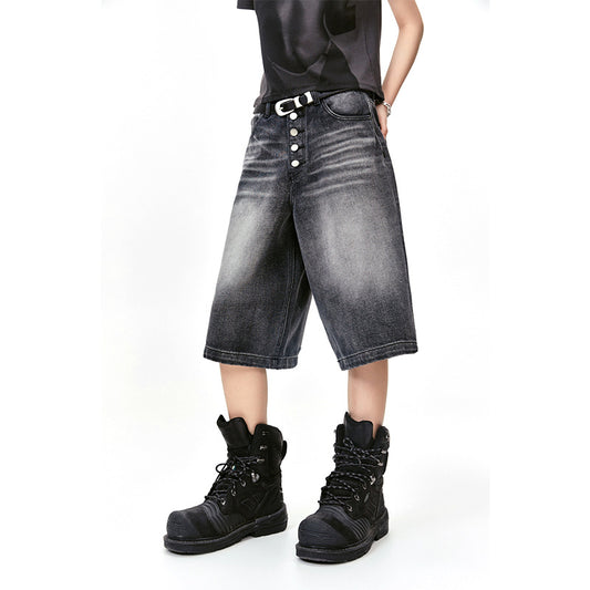 Pantalones Cortos Estilo Retro Americano Lavado Blanco con Detalles Desgastados - Image 2