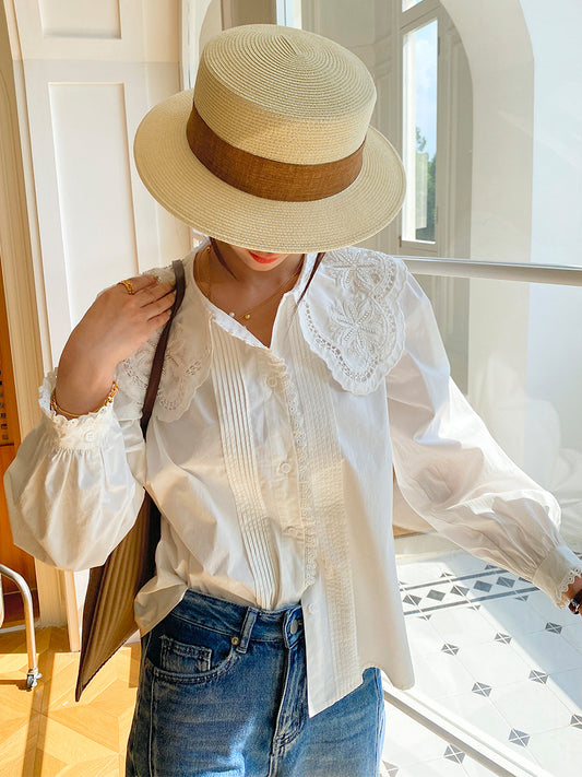 Blusa Blanca Estilo Francés con Cuello Muñeca y Mangas Voluminosas - Image 2