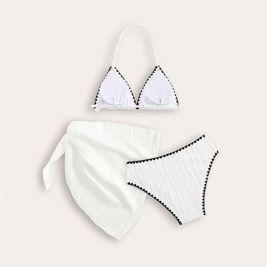Traje de Baño Tres Piezas Color Sólido para Playa y Vacaciones - Image 2