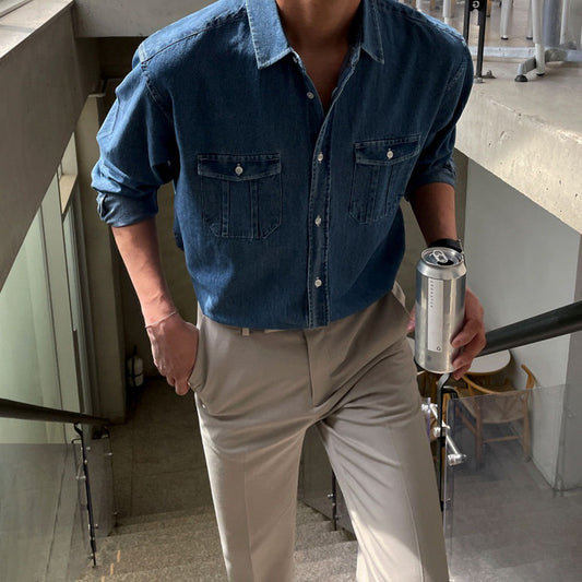 Camisa Suelta Estilo Coreano Azul para Trabajo - Image 2