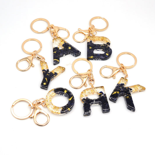 Llavero Alfabeto Piedra Negra con Detalles en Dorado - 26 Letras - Image 2