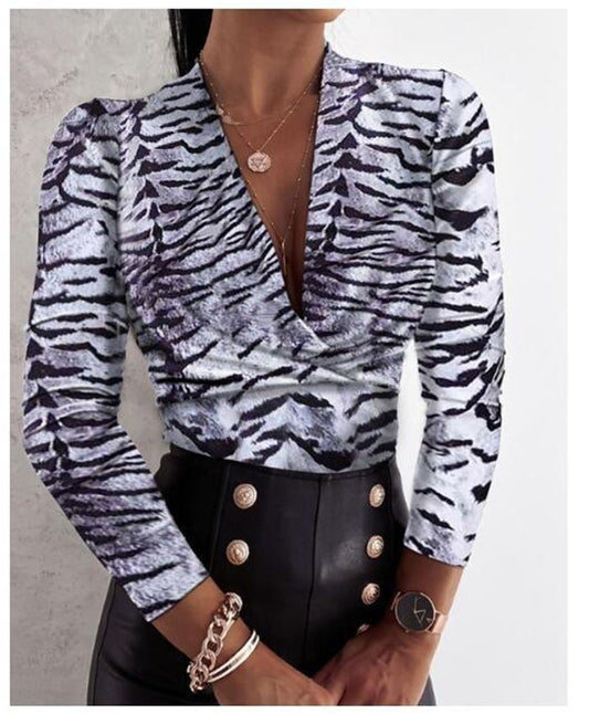 Blusa Estampado Leopardo Manga Larga Escote V para Mujer - Image 2