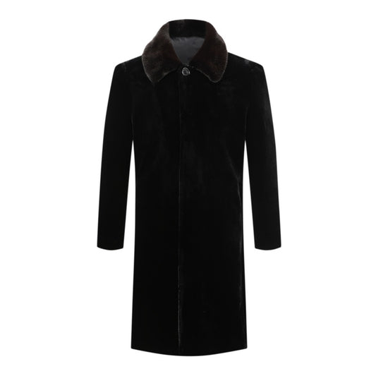 Abrigo de Cuero para Hombre Largo Hasta la Rodilla con Detalles de Piel de Cordero - Image 2
