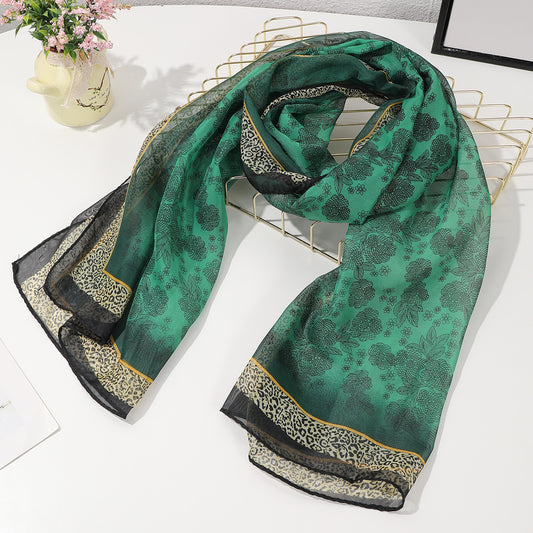 Pañuelo Chiffon Estampado Flores y Leopardo - Elegancia Sofisticada para Primavera y Verano - Image 2