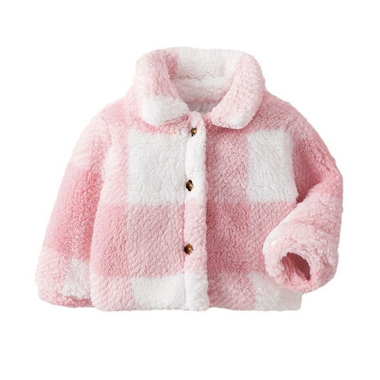 Abrigo Infantil Niña Cuadros Terciopelo Estilo Coreano Otoño Invierno - Image 2