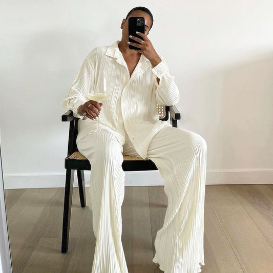 Conjunto Ejecutivo Plisado: Camisa Manga Larga y Pantalón Casual - Image 2