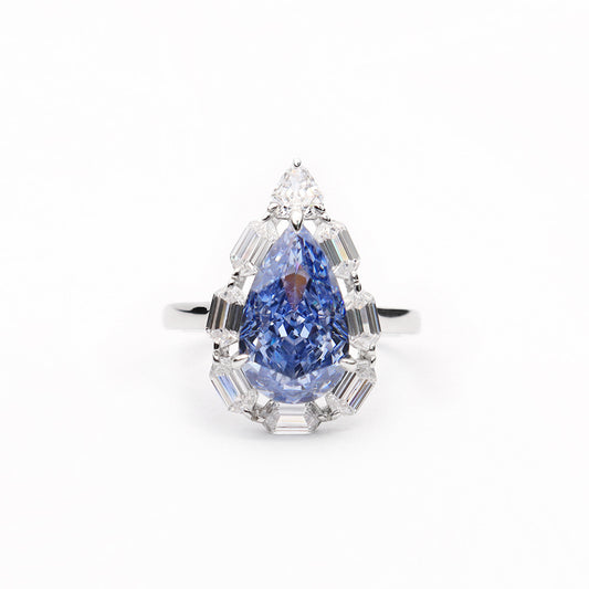 Anillo de Diamante Azul Sintético Talla Gota de Agua en Plata 925 - Image 2