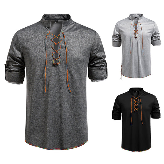 Camiseta Manga Larga con Cuello Alzado y Cordones para Hombre - Image 2