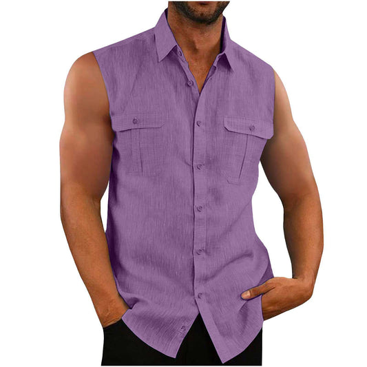 Camisa Hombre Algodón y Lino con Doble Bolsillo - Estilo Europeo y Americano - Image 2