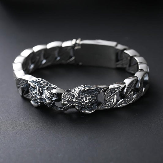 Pulsera de Plata Esterlina 925 Cabeza de Leopardo para Hombre Estilo Retro Grueso - Image 2