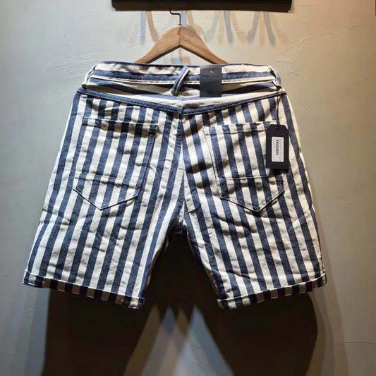 Pantalones de Trabajo Retro a Rayas Azul Marino y Blanco de Cinco Bolsillos - Image 2
