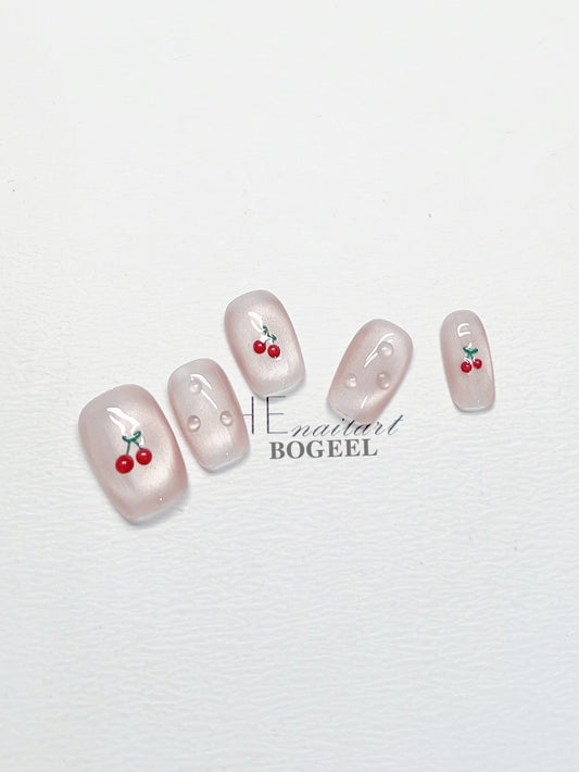 Manicura Artesanal de Cerezas Pintadas a Mano - Image 2