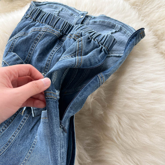 Pantalón Palazzo Denim de Cintura Alta con Top Tubo para Primavera y Verano - Image 2