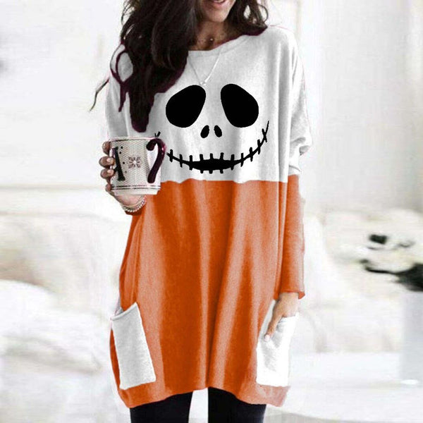 Blusa Larga Estampada para Halloween con Fantasma y Calabaza