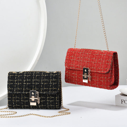 Bolsa de Hombro de Lana con Cierre Retorcido - Bolso Versátil para Mujer con Contraste en Seda Dorada - Image 2