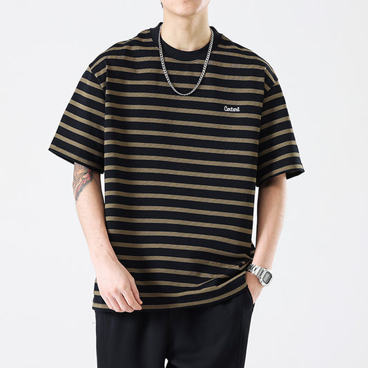 Camiseta Rayada Hombre Marca Americana - Corte Relajado Cuello Redondo - Image 2