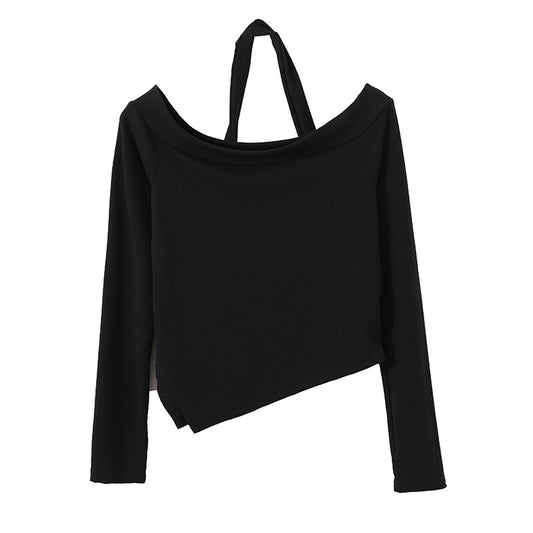 Blusa Otoñal de Manga Larga con Cuello Halter y Suéter Tejido en Hombros - Image 2