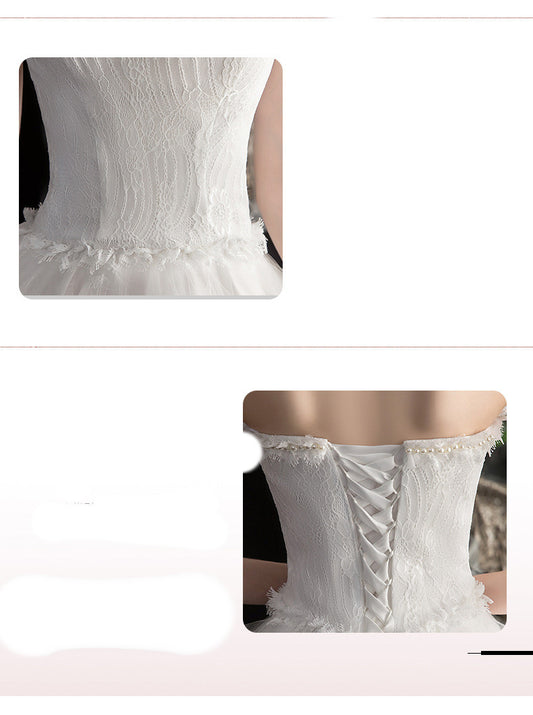 Vestido de Novia Corto Delantero y Trasero con Cola Pequeña - Image 2