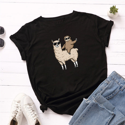 Camiseta Unisex Estampado Gafas Perezoso en Motocicleta - Diseño Europeo Moderno - Image 2