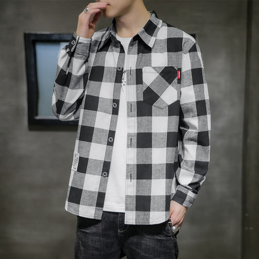 Camisa Cuadros Hombre Manga Larga Estilo Coreano Tendencia - Image 2