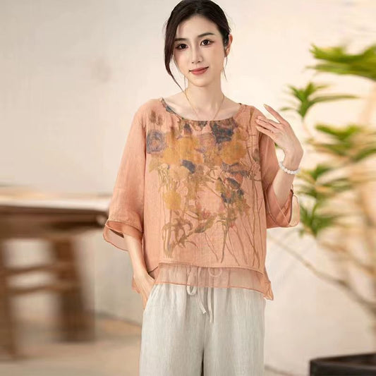 Blusa Suelta Estilo Chino Artística Talla Grande para Verano - Image 2