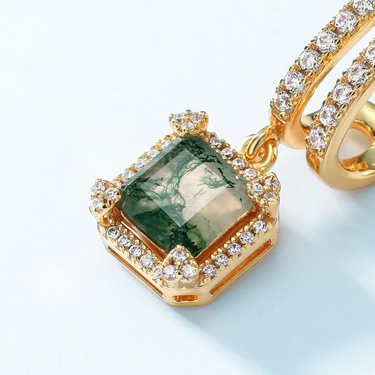 Aretes de Plata S925 con Ágata Musgo Verde - Diseño Botánico Elegante - Image 2