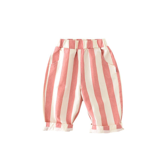 Pantalones Casuales Infantiles de Cintura Alta con Rayas de Primavera - Image 2
