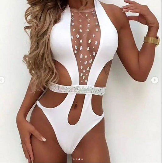 Traje de Baño Entero Transparente con Detalles Geométricos - Image 2