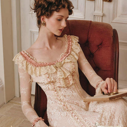 Vestido Largo de Manga Larga con Encaje - Diseño Elegante Estilizador - Image 2