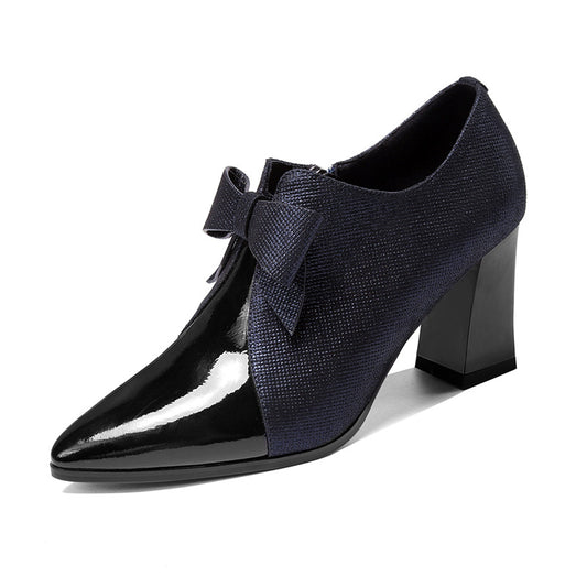 Zapatos de Tacón Alto Punta Fina con Moño y Talón Grueso - Image 2