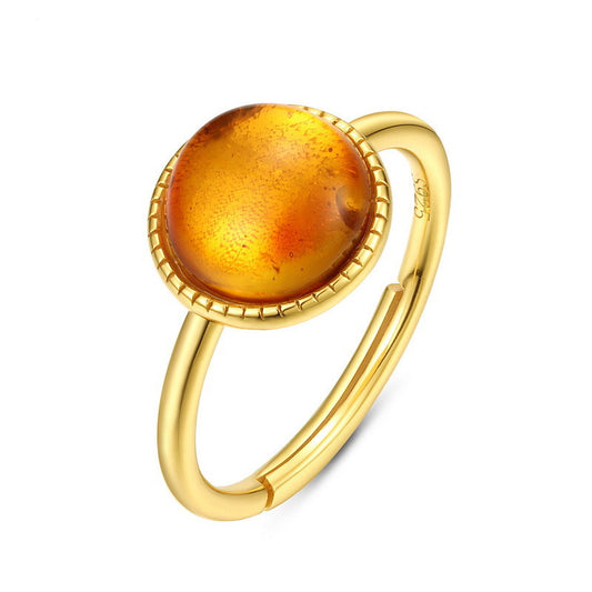 Anillo de Plata 925 con Ámbar Natural y Diseño Geométrico Redondo - Image 2