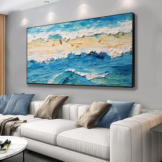 Cuadro Óleo Artesanal Gran Formato - Paisaje Marino con Velero para Sala de Estar - Image 2