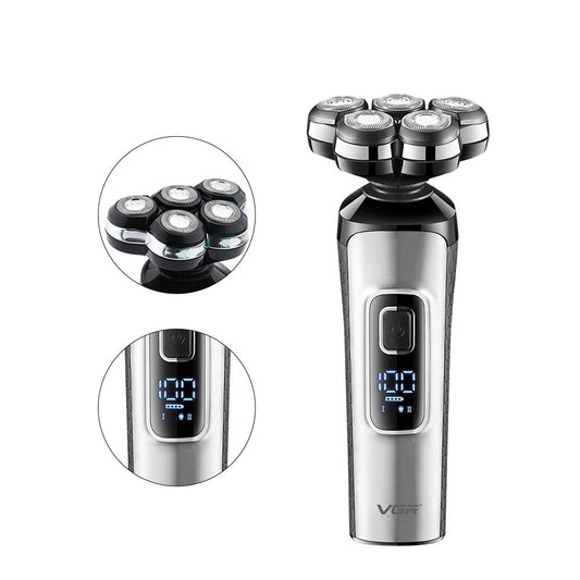 VGR V-385 professional men's rechargeable floating shaver with digital LCD, USB cable, cleaning brush, and head cover. - Image 2