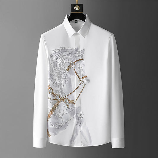 Camisa Slim Fit Hombre Manga Larga con Strass y Efecto Sin Planchado - Image 2