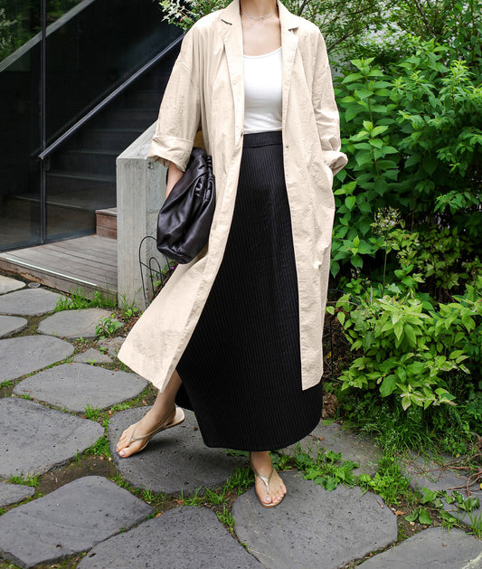 Abrigo Tipo Trench Shirt Dress Largo de Lino y Algodón con Abertura - Image 2