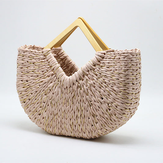 Bolsa de Mano Lunar con Asa de Madera y Paja - Image 2