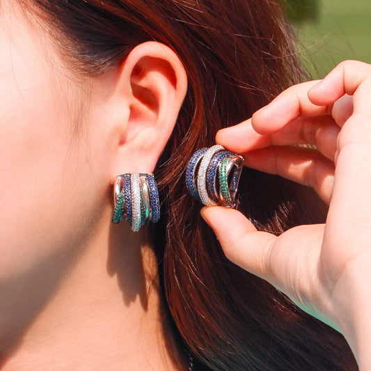 Aretes Tricolor Chapados Circonita Micro Incrustada Efecto Exagerado - Image 2