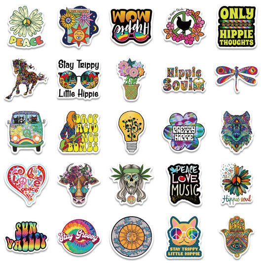 50 Pegatinas Hippie Retro Personalizables para Decoración - Image 2