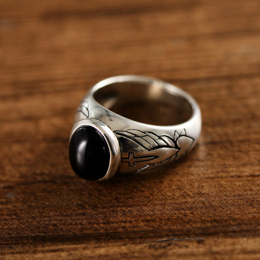 Anillo de Plata Tailandesa con Ágata Negra Vintage - Image 2