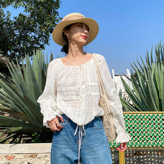 Blusa Francesa Blanca de Manga Larga para Mujer - Image 2