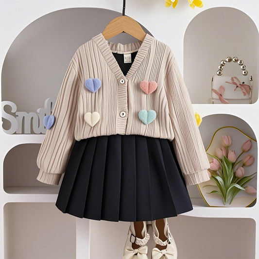 Conjunto Elegante: Abrigo Manga Larga y Falda Tableada Liso - Image 2