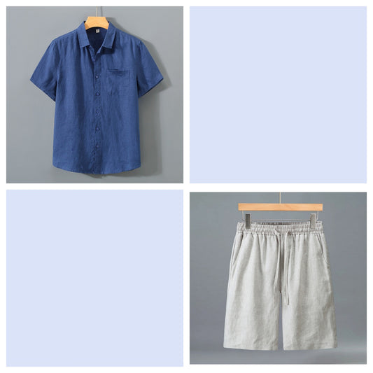 Conjunto de Shorts y Camisa de Lino para Hombre - Outfit Veraniego Ligero y Cómodo - Image 2