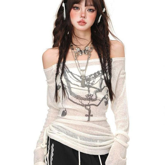 Blusa Floral Hombros Descubiertos Manga Larga - Image 2
