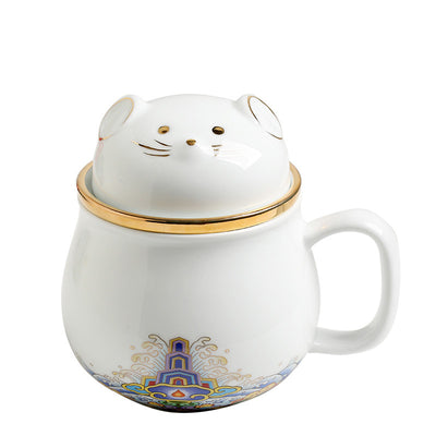 Taza de Té Cerámica Ciudad Prohibida con Tapa - Separador de Infusiones - Image 33