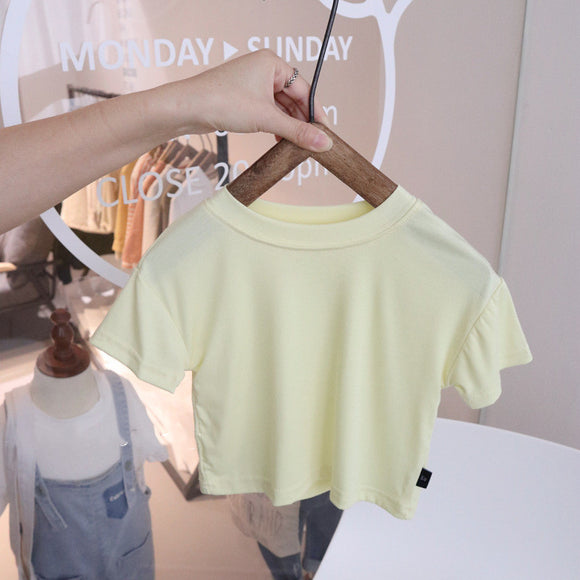 Playera Infantil de Algodón Lavado en Colores Sólidos