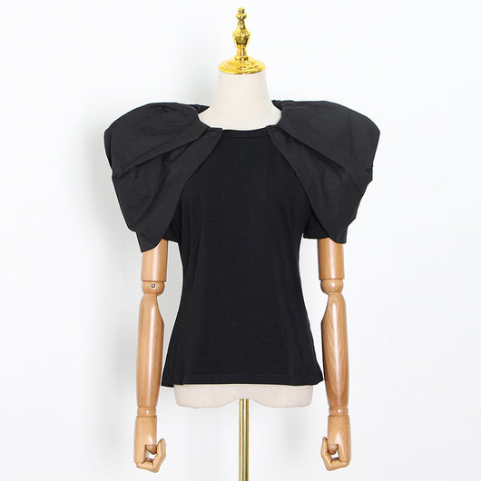 Polera Cropped Patchwork Cuello Redondo Ajustada para Mujer - Image 7