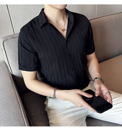 Camisa Manga Corta Slim Fit para Hombre con Patrón de Olas - Image 8