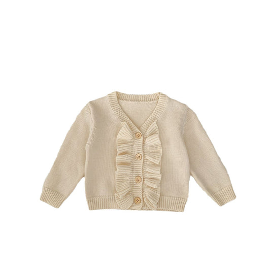 Abrigo Tejido para Niña con Cuello en V y Volantes - Primavera - Image 5