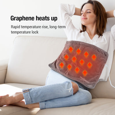 Gray USB electric heating pad, white USB cable, instruction manual, and daisy-patterned storage bag. - Image 3